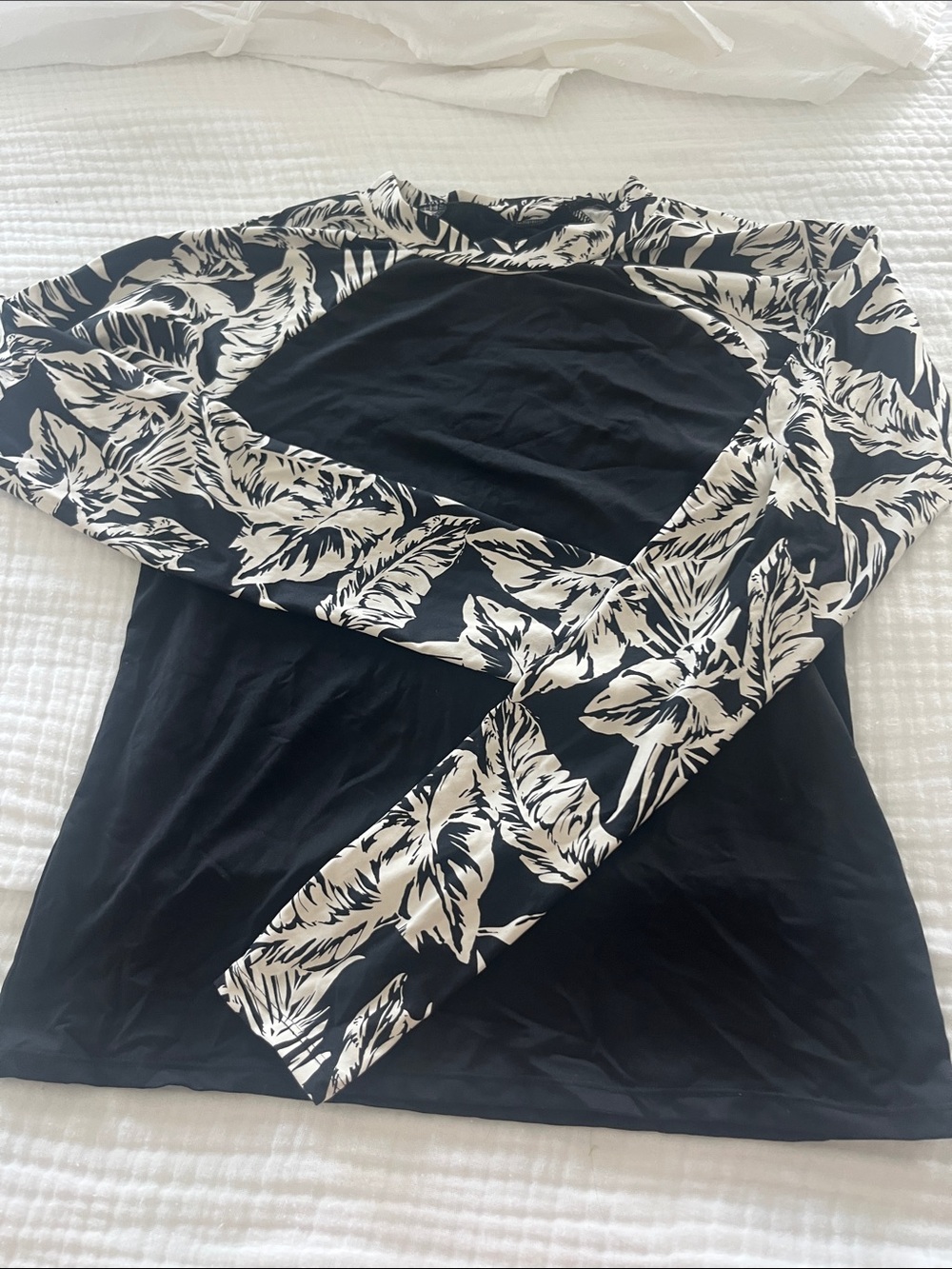 Catalina Black Swim Top with White Leaf Pattern